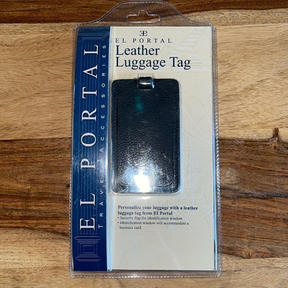 NIB El Portal Black Leather Luggage Tag
